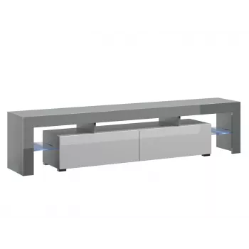 TV-Ständer Cama Meble TORO 200 — 2000×350×410 mm, graue Oberseite aus Spanplatte, grau/weiß glänzend