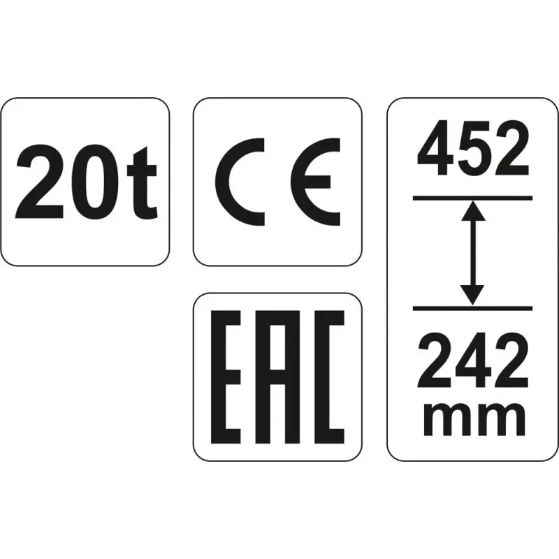 Mechanischer Wagenheber YATO YT-17007, 20.000 kg Kapazität, Hub 24,2–45,2 cm, Kolben 150 mm, Kopf Ø45 mm, Gewicht 10,5 kg