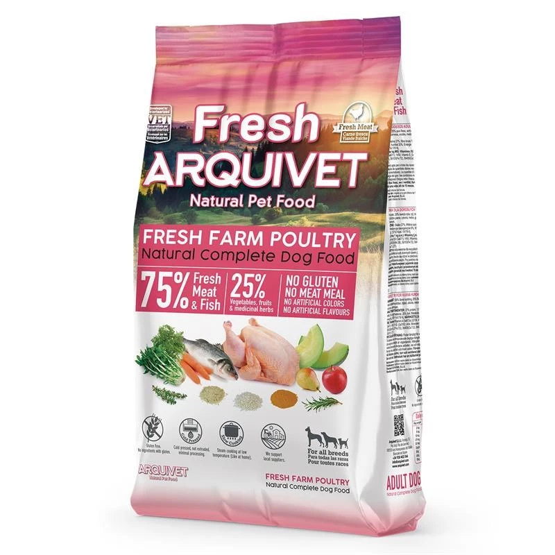 Trockenfutter für Hunde ARQUIVET Frisches Huhn und Meeresfisch 10 kg — erwachsene Hunde, 27 % Protein, 17 % Fett, 20 % Feuchtigkeit, Sack
