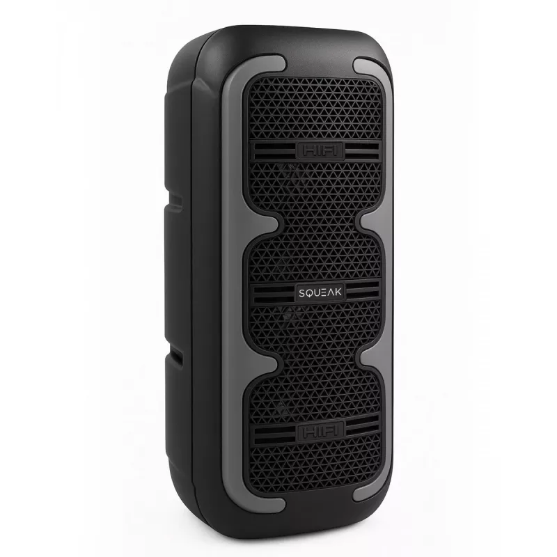 Tragbarer Stereo-Lautsprecher SQUEAK SQ1009 – Bluetooth 5.3, 45 W RMS, 10 h Akkulaufzeit, FM, USB, AUX, LED, 1800 mAh, Schwarz