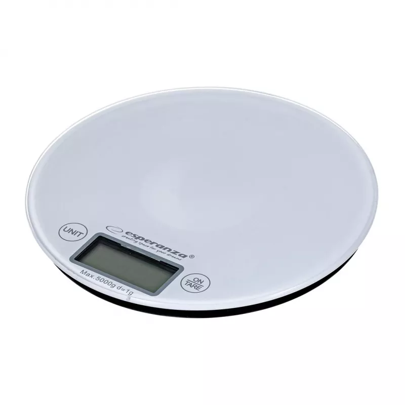 Elektronische Küchenwaage ESPERANZA EKS003W, 5 kg Kapazität, 1 g Genauigkeit, gehärtetes Glas, Touch-Steuerung