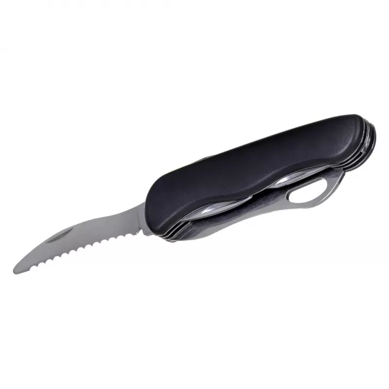 Taschenmesser AZYMUT HK20018 — vollwertiges Multitool, 9 Funktionen, 420J2/3CR13 Edelstahl, geschlossen 11 cm, 146 g, Lederetui, Schlüsselring