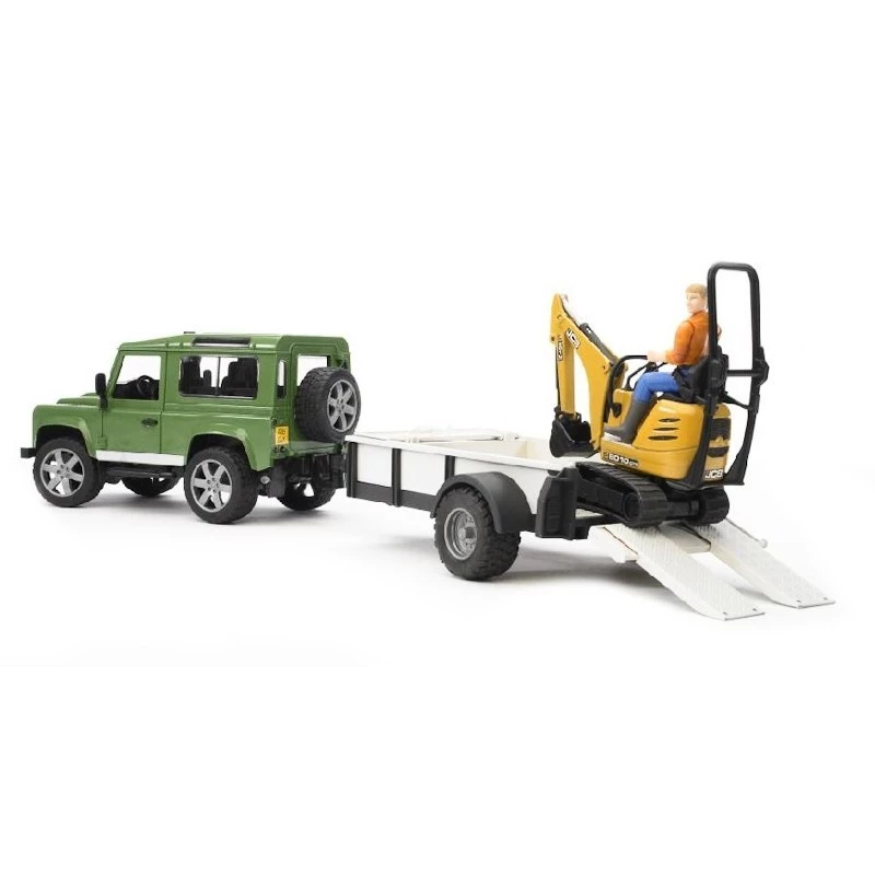 BRUDER Land Rover Defender mit Anhänger CAT und Mann Spielzeugfahrzeug