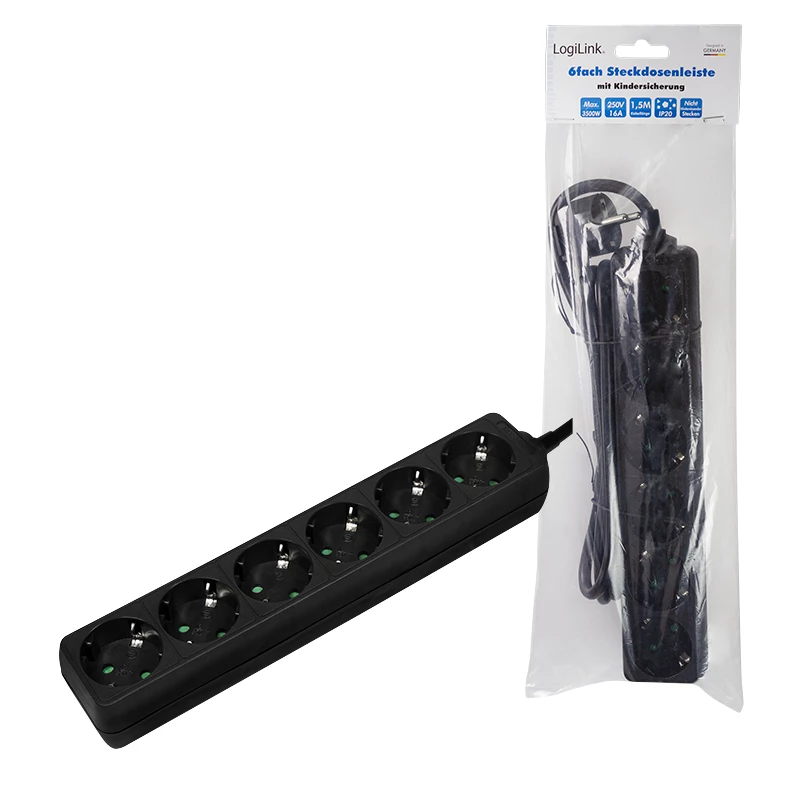Steckdosenleiste LogiLink LPS238B 1,5 m 6 AC-Steckdosen innen Schwarz