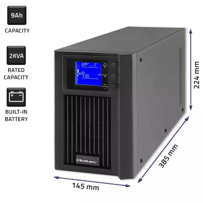 Unterbrechungsfreie Stromversorgung QOLTEC 53981 On line 2kVA, 2000 VA Kapazität
