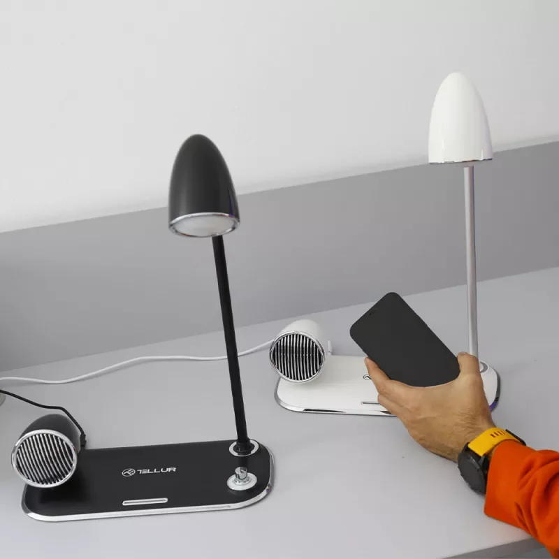 Tischlampe Tellur TLL151361 mit kabellosem Qi-Ladegerät und Bluetooth-Lautsprecher, einstellbare Beleuchtung