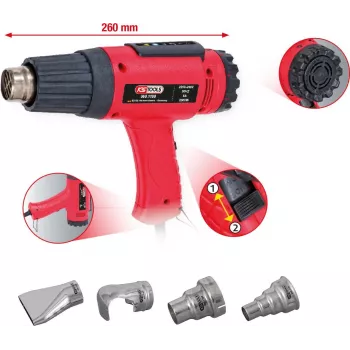 Heißluftpistolen-Set ks tools 960.1190 mit 4 Aufsätzen – elektrisches Heißluftgerät zum Erwärmen, Trocknen und für Schrumpfschläuche