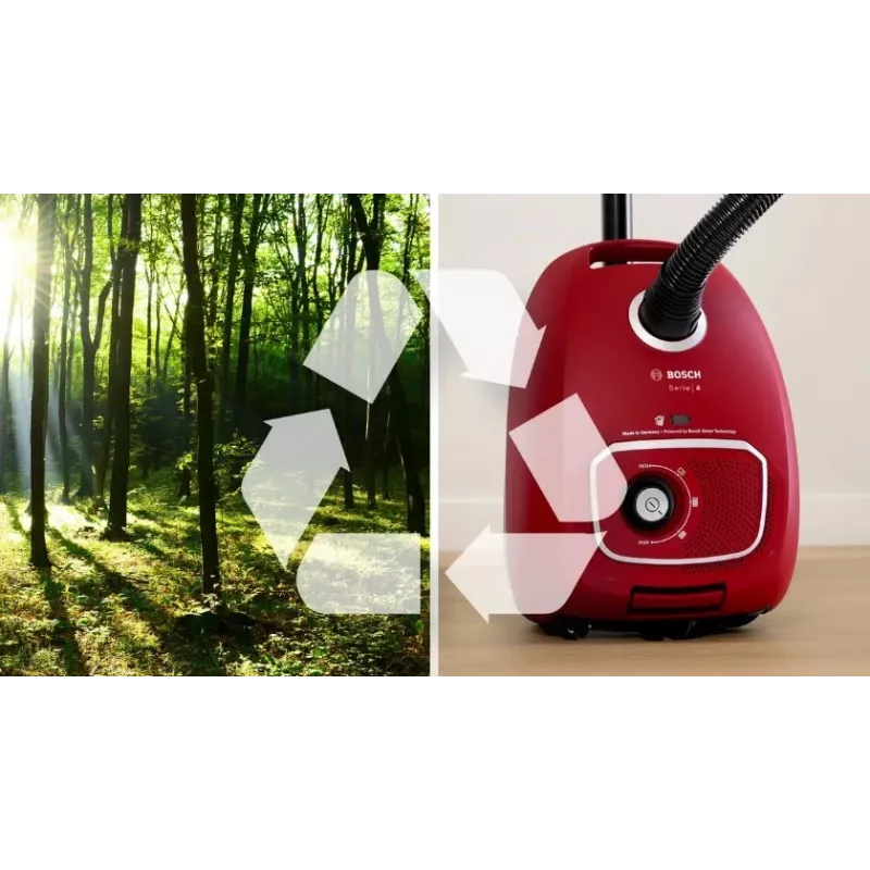 Staubsauger Bosch BGB 41RD3H — 600 W, 4 l Staubbeutel, HEPA-Filter, 11 m Aktionsradius, Teleskoprohr, rot