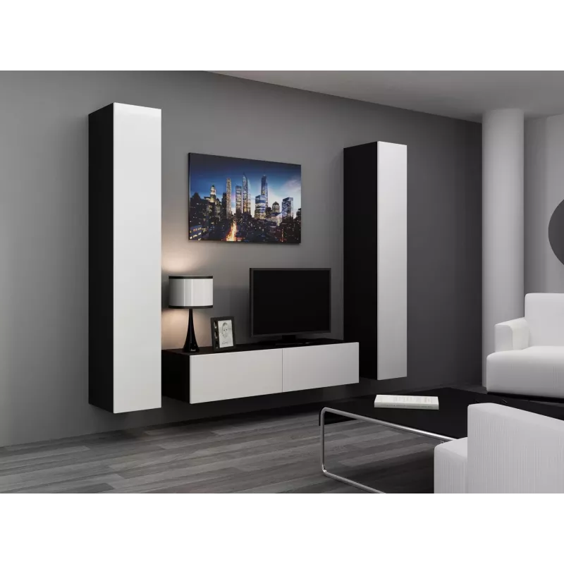 Cama Wohnzimmer-Schrankset VIGO 9 schwarz/weiß glänzend