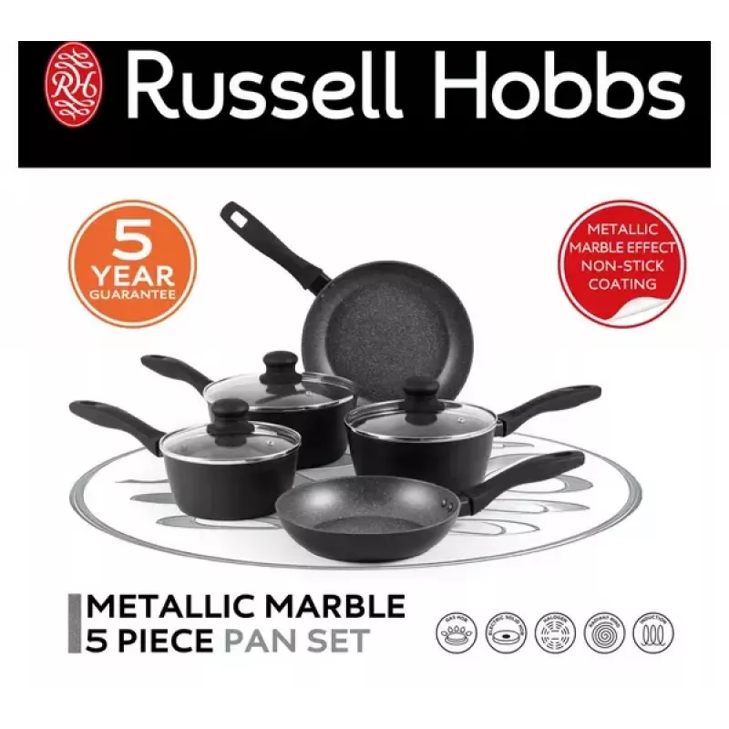 Fünfteiliges Russell Hobbs Pfannenset Metallic Marble RH02814EU7 – Antihaftbeschichtung, verschiedene Größen