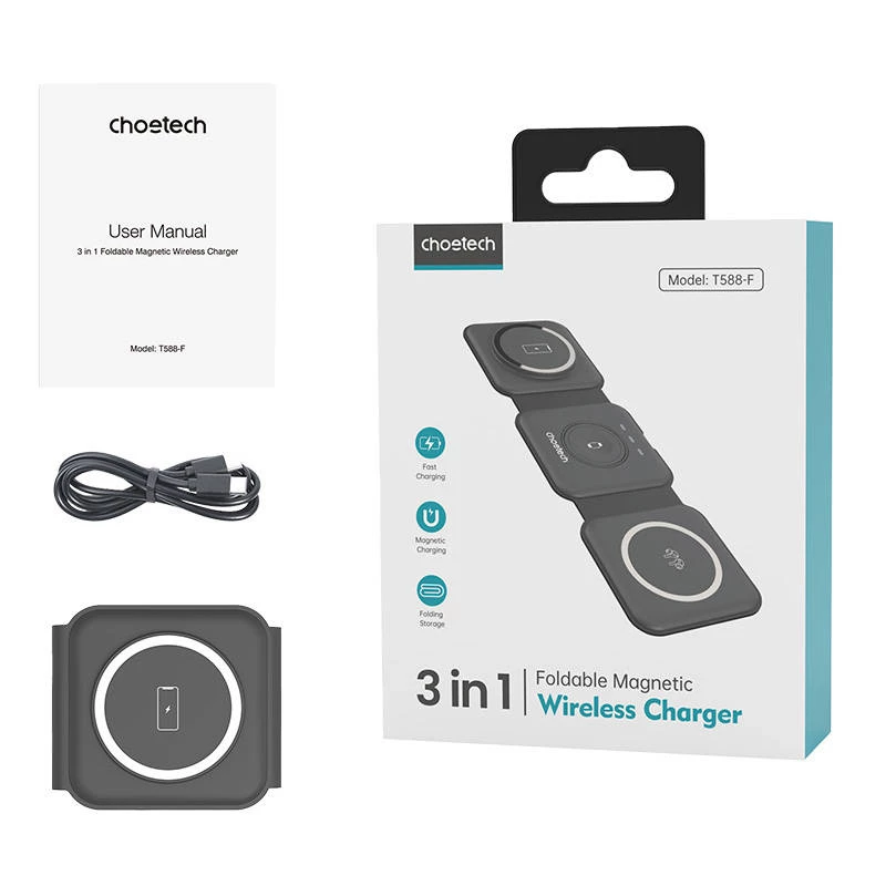 Choetech T588-F 3in1 Magnetisches Wireless-Ladegerät 15W (schwarz)