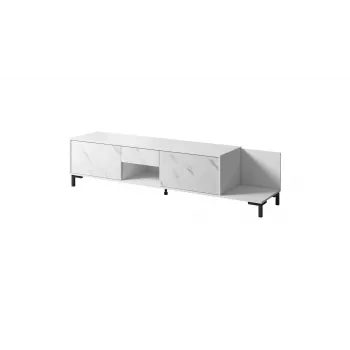 TV-Schrank Cama Meble MARMO 2D1S1K, 195x40x47,5 cm, weiß matt/Deckplatte marmorweiß