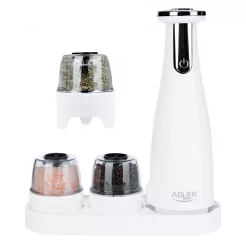 Salz- und Pfeffermühlen-Set Adler AD 4449W Stahl Weiß, Keramikmahlwerk, 150 ml, USB-C wiederaufladbar