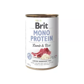 Nassfutter Brit MONO PROTEIN Lamm mit Reis 400 g – Dose, für ausgewachsene Hunde, Einzelprotein, konservierungsmittelfrei