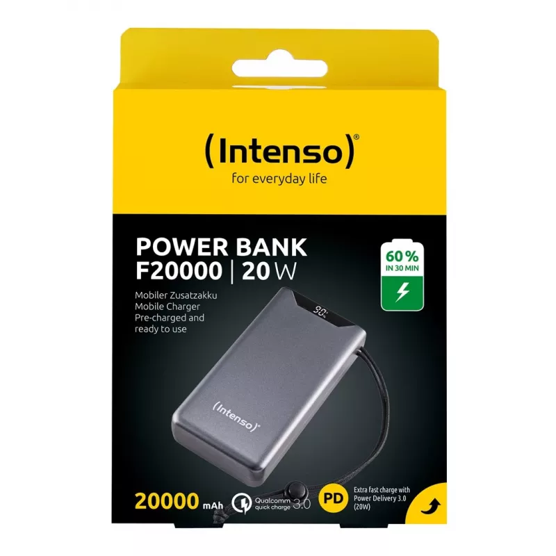 Powerbank INTENSO 7332054 — 20000 mAh, PD 3.0 & QC 3.0, 20 W, USB-A + USB-C, grau