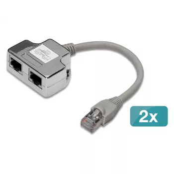 Geschirmtes Cat5e-Patchkabel-Adapter-Set 2× Cat5e, 0,19 m, Grau/Silber - DIGITUS