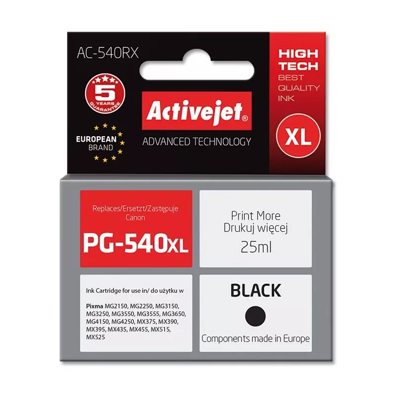 Activejet AC-540RX Tintenpatrone (Ersatz für Canon PG-540XL; Premium; 25 ml; 700 Seiten, schwarz)