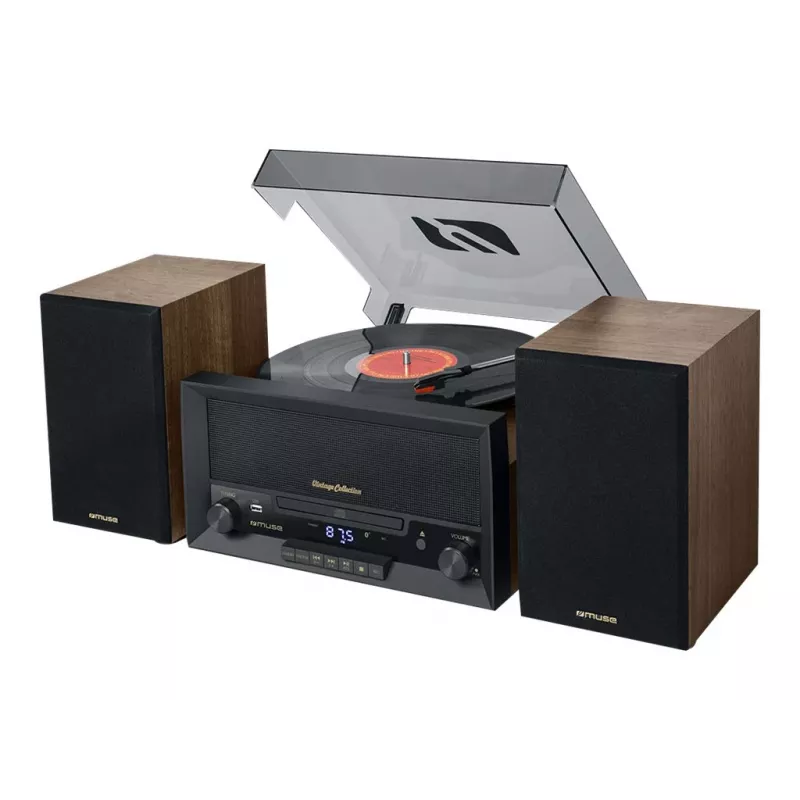 Home-Audio-Midi-System muse MT-120 MB — 20 W RMS, 2-Wege-Lautsprecher, AC 100–240 V 50/60 Hz, Schwarz/Transparent/Holz