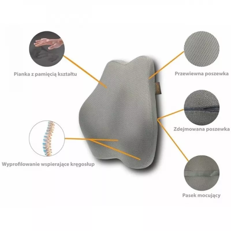 Lordosestützkissen MDH DRQE3S0BBXUXP — ergonomischer Memory-Schaum, 450×410×105 mm, Dichte 55 kg/m³, grau, Aufbewahrungsbeutel inklusive