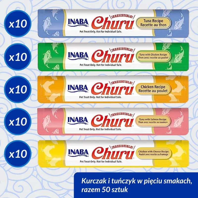 Feuchte Katzenleckerlis INABA Churu Sorten — Huhn und Thunfisch, 50 x 14 g Pastentuben, getreidefrei, gluten- und zuckerfrei