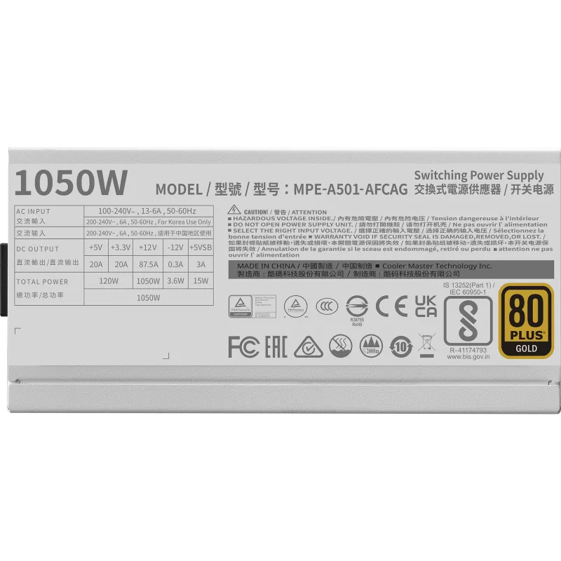 Cooler Master MPE-A501-AFCAG-3EGEU MWE Gold 1050 V2 ATX3.1 Grau 1050W 90% typisch (MPE-A501-AFCAG-3EGEU)