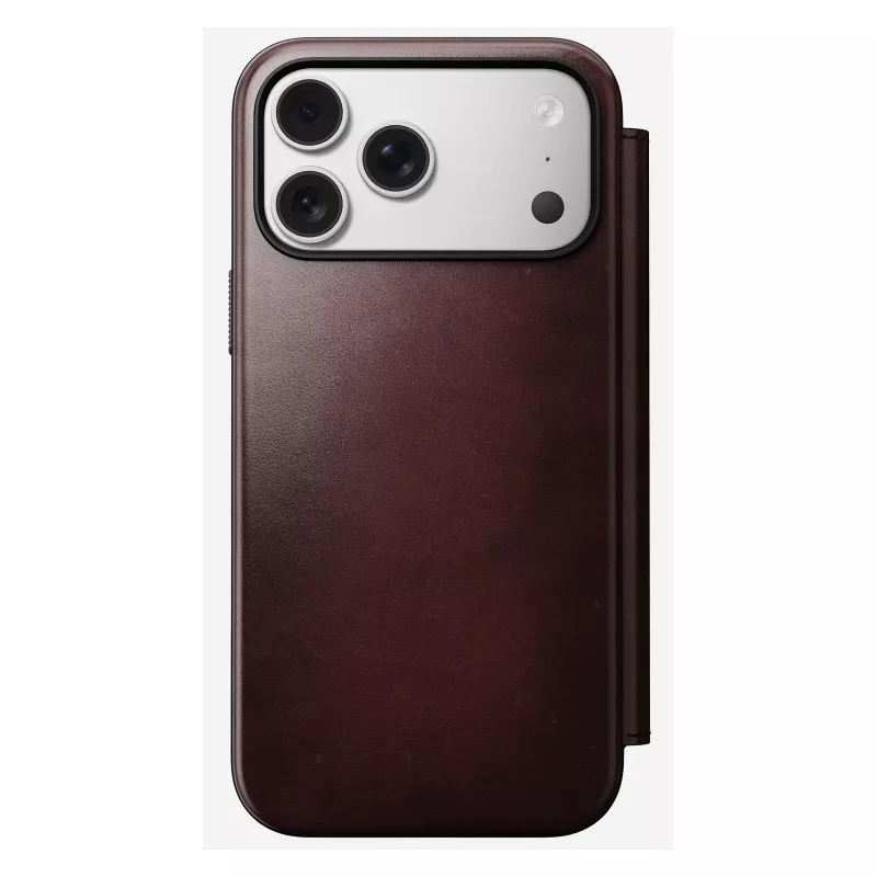 Handyhülle Nomad Modern Leather Folio für iPhone 17 Pro Max — Leder, TPU, PC, Aluminium, Burgund, 16 cm (6,3 Zoll)