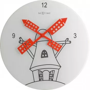 NeXtime Uhr 8807 Windmil, Ø30 cm, Wand, Weiß/ Schwarz/ Rot