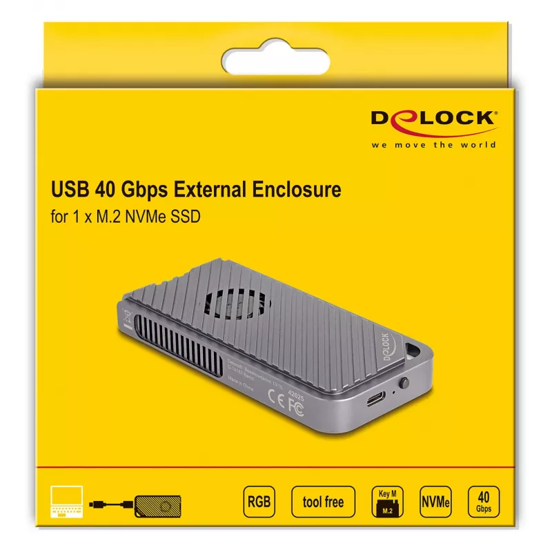 SSD-Gehäuse DELOCK 42025 für 1 x M.2 (PCIe, USB4 Gen4, USB-C) Grau, Aluminium