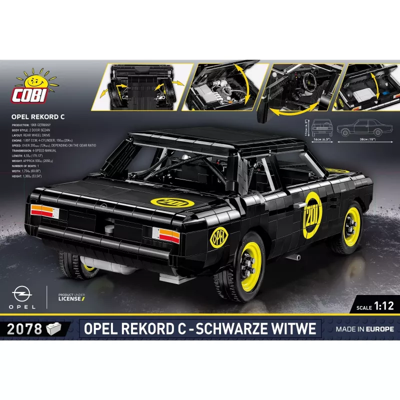Bauset Cobi Opel Rekord C, Kunststoff-Modellauto, 2078 Teile, Alter 10+