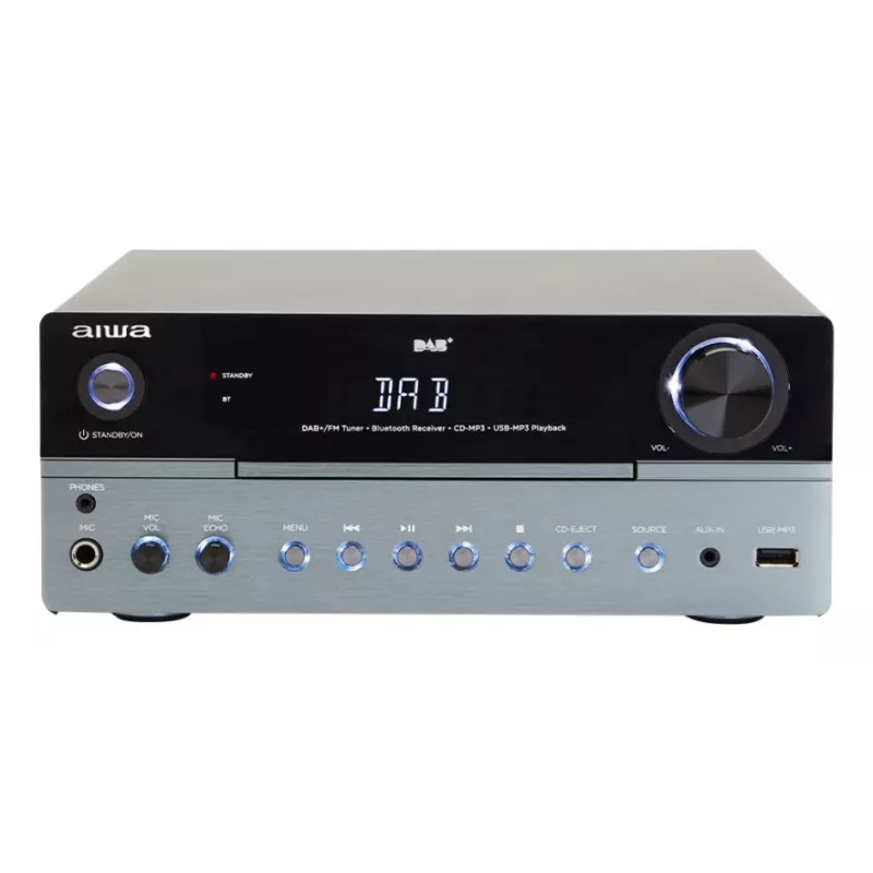 Home-Audio-Mikrosystem Aiwa MSBTU-700DAB — 25 W RMS, DAB+/FM, Bluetooth 10 m, CD-Tray, LED-Anzeige, Schwarz/Arktisblau
