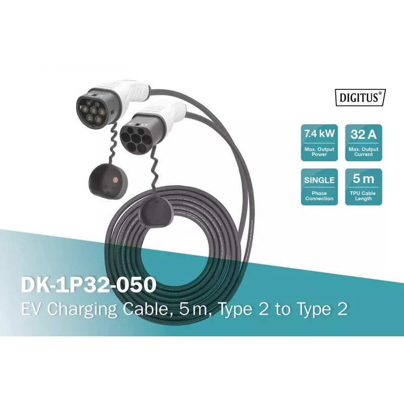 Digitus EV-Ladekabel 5 m Typ 2 auf Typ 2 32 A 240 V
