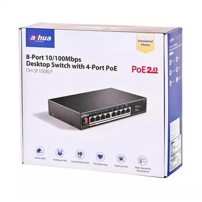 Dahua Technology PoE SF1008LP Unmanaged L2 Fast Ethernet (10/100) Power over Ethernet (PoE) Schwarz