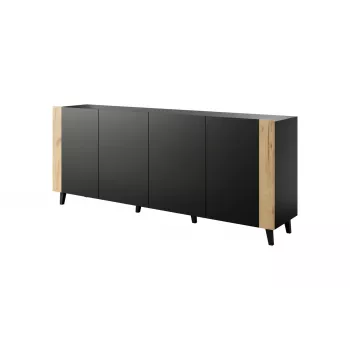 Kommode cama meble FARO KOM200 CZ — 2000×420×820 mm, matt schwarzes Gestell, Fronten in Eichenoptik