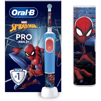 Oral-B | Vitality PRO Kids Spiderman | Elektrische Zahnbürste mit Reiseetui | Wiederaufladbar | Für Kinder | Blau | Anzahl der enthaltenen Bürstenköpfe 1 | Anzahl der Zahnputzmodi