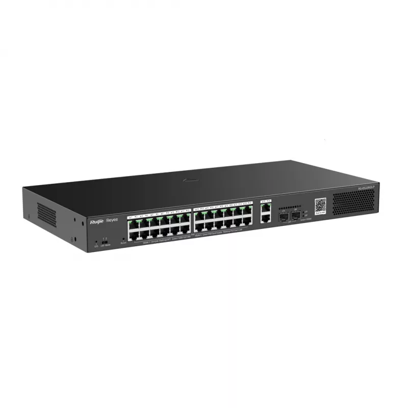 Managed Switch RUIJIE RG-ES228GS-P — 26x Gigabit RJ-45, 24x PoE-Ports, 370W PoE-Budget, 2x SFP, Metall-Rackmontage