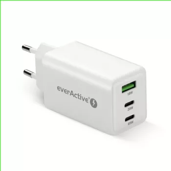 Power charger everActive SQ-655Q 65W, 1×USB-A + 2×USB-C fast charging