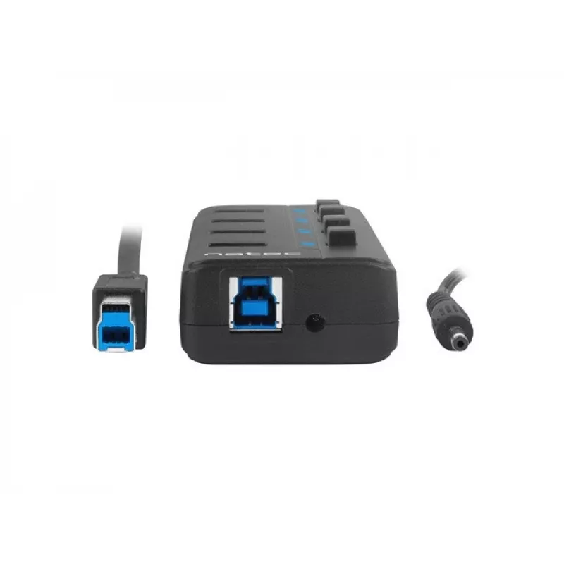 USB-Hub NATEC MANTIS USB 2.0 Type-B — 4x USB 3.2 Gen 1 Type-A Anschlüsse, schwarz, 0,8 m Kabel, Netzteil, Netzschalter