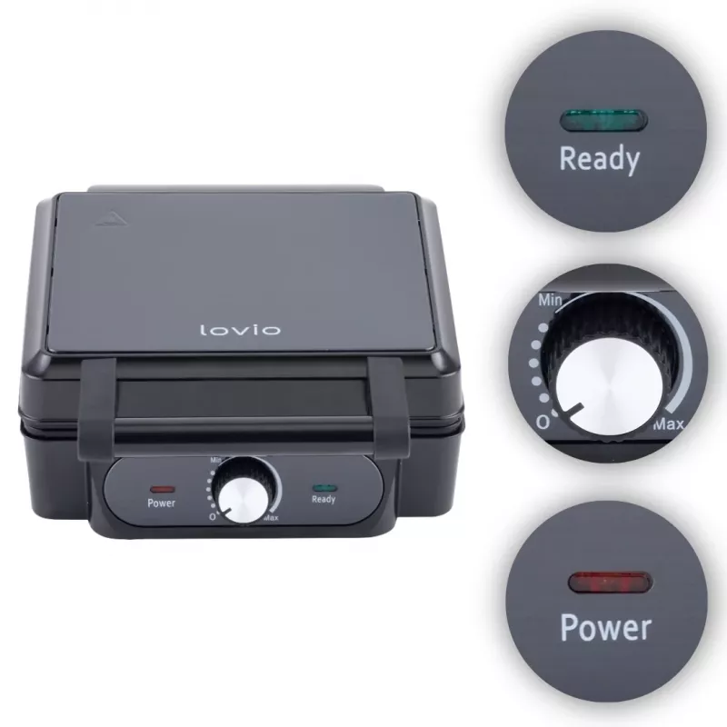 Waffeleisen Lovio LVWF001BK — 1400W, schwarz, elektrisches Tisch-Waffeleisen