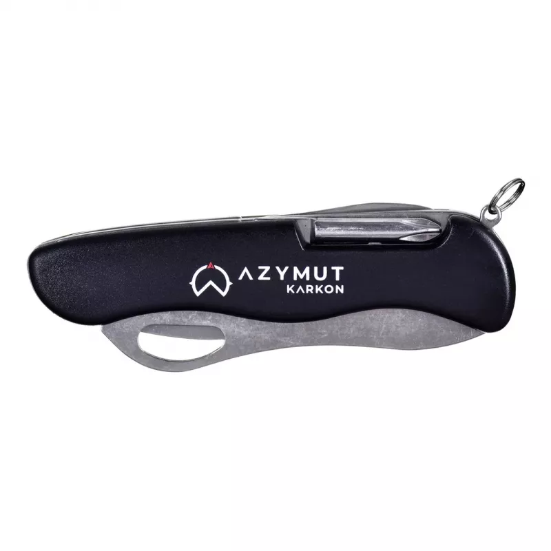 Taschenmesser AZYMUT HK20018 — vollwertiges Multitool, 9 Funktionen, 420J2/3CR13 Edelstahl, geschlossen 11 cm, 146 g, Lederetui, Schlüsselring