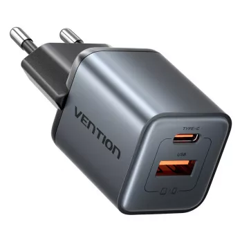 Vention FEWH0-EU 30W GaN-Ladegerät — 1× USB-C, 1× USB-A, 30 W, schwarz