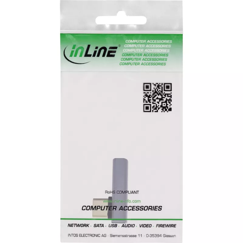 InLine USB4-Adapter, USB-C-Stecker/Buchse vertikal rechts/links gewinkelt, Alu, grau