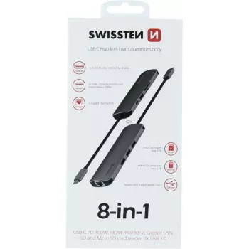 Swissten 8-IN-1 USB-C HUB Aluminium Gehäuse – 440-401-03 (44040103)