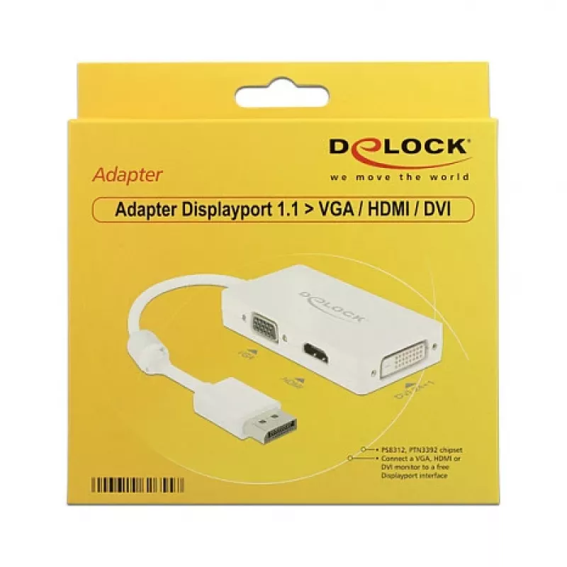 DELOCK Adapterkabel DisplayPort Stecker > 1 x VGA + 1 x HDMI + 1 x DVI 24+1 Weiß