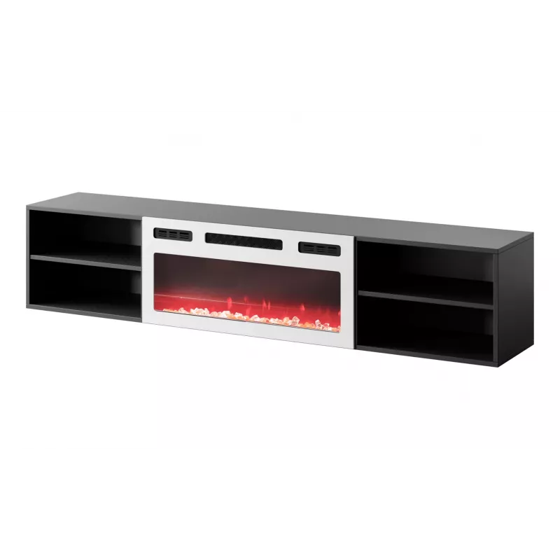 RTV-Schrank POLO 180x33x39 schwarz + Kamin weiß