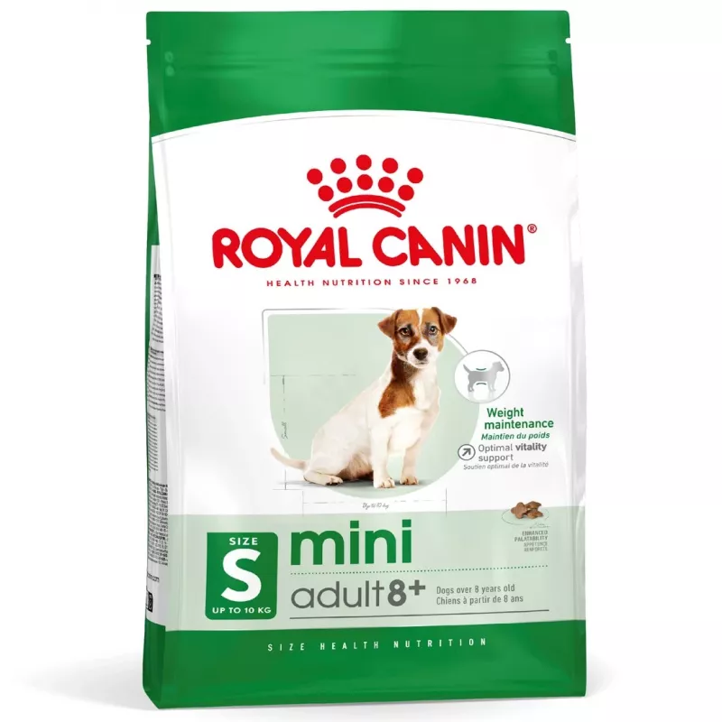 Trockenfutter für Hunde Royal Canin Mini Adult 8+ Senior Geflügel & Reis Gemüse, 8 kg, für kleine Rassen (5–10 kg)