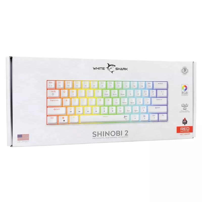 Kabelgebundene mechanische Tastatur White Shark Shinobi-2 (GK-004211) — US-Layout, Red-Schalter, weiß