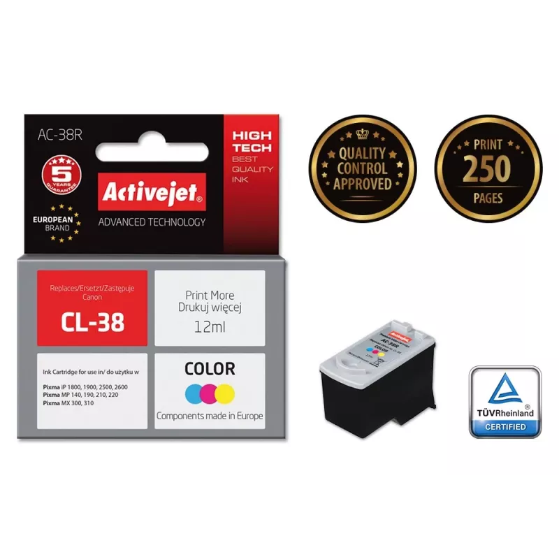 Activejet AC-38R Tinte (Ersatz für Canon CL-38; Premium; 12 ml; Farbe)