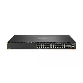 HPE - Aruba 6300M - Switch - L3 - managed - 48 x 10/100/1000 (1 PoE+) + 4 x 1 Gigabit / 10 Gigabit / 25 Gigabit / 50 Gigabit SFP56 (Uplink / Stacking) Front und Seite zu Hinterseite
