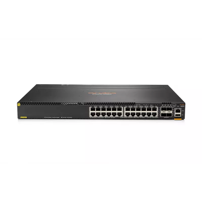 HPE - Aruba 6300M - Switch - L3 - managed - 48 x 10/100/1000 (1 PoE+) + 4 x 1 Gigabit / 10 Gigabit / 25 Gigabit / 50 Gigabit SFP56 (Uplink / Stacking) Front und Seite zu Hinterseite