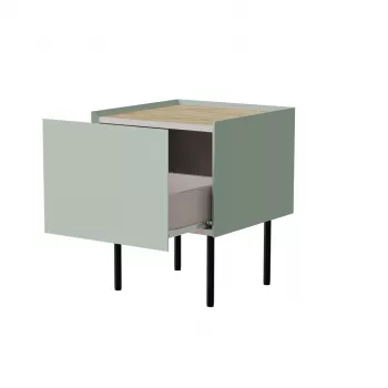 Nachttisch Cama Meble FELLINI 40x41x60, oliv mit geölter Eichenplatte, 1 Schublade, 2er-Pack